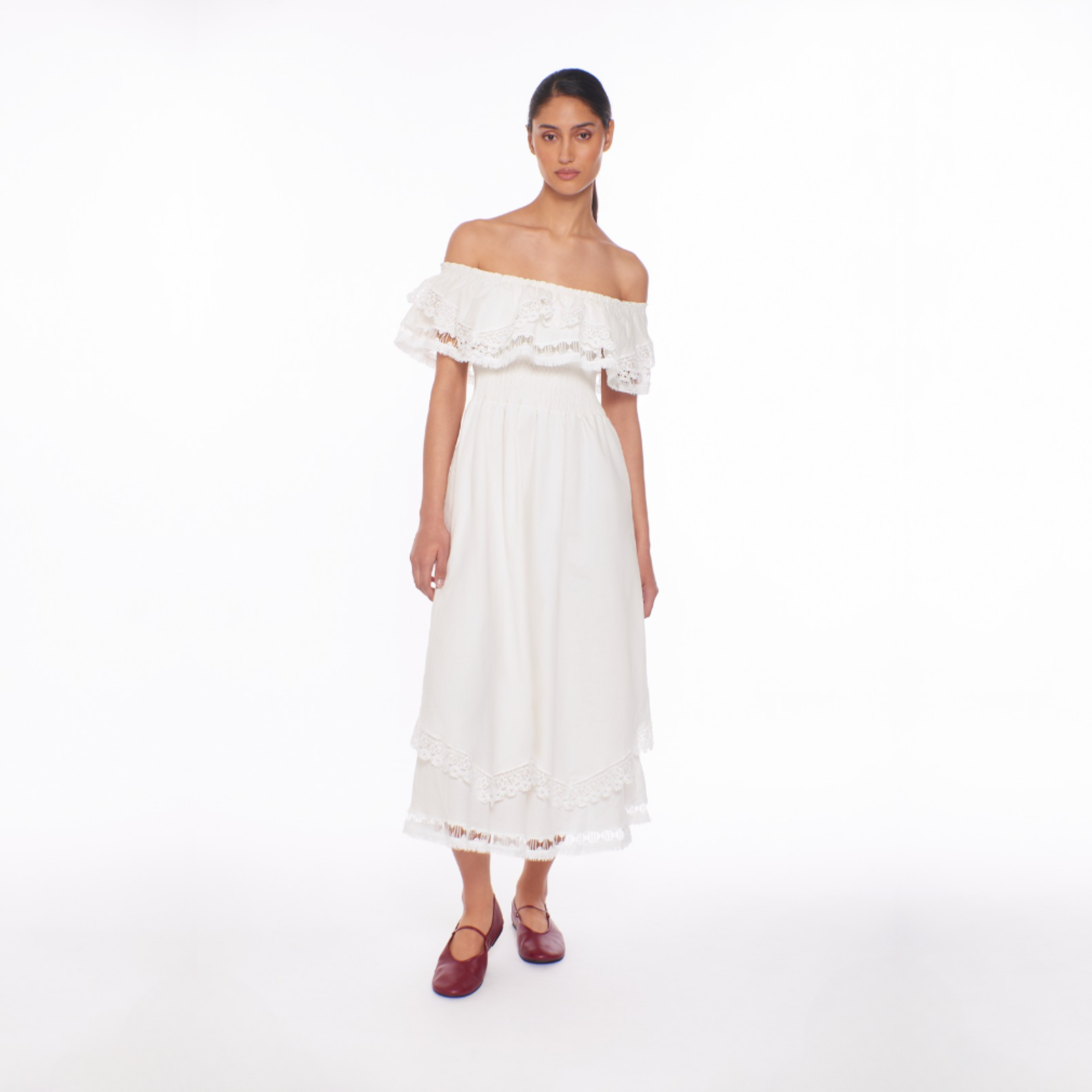 Peixoto Wyatt Off-The-Shoulder Midi-Dress - White Peixoto Wyatt Off-The-Shoulder Midi-Dress - White